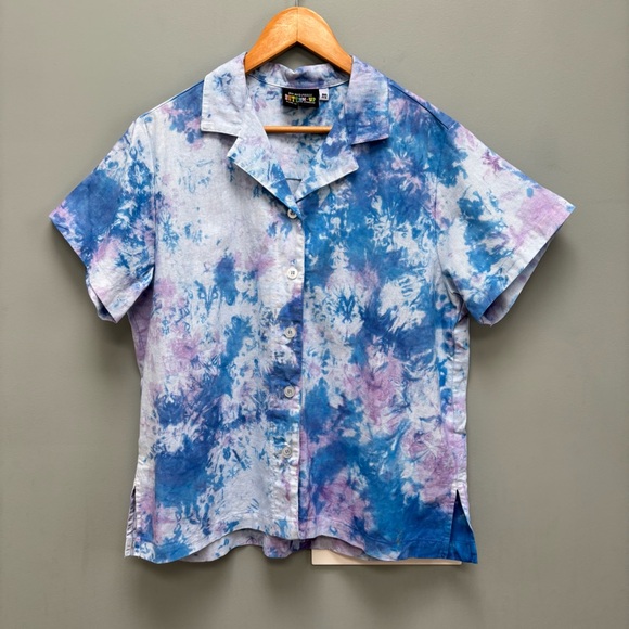 Big Bud Press Tops - Big Bud Press Tie Dye Pantry Button Up Short Sleeve Shirt Cotton M